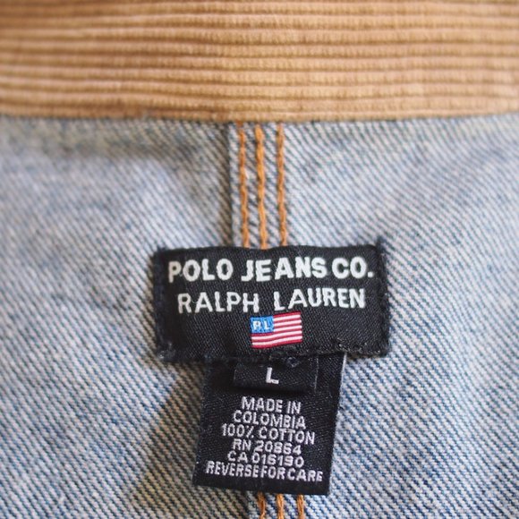 vtg 90s RALPH LAUREN Polo Jeans Co Blue Denim Jacket Corduroy Collar Mens L EUC - Picture 11 of 11